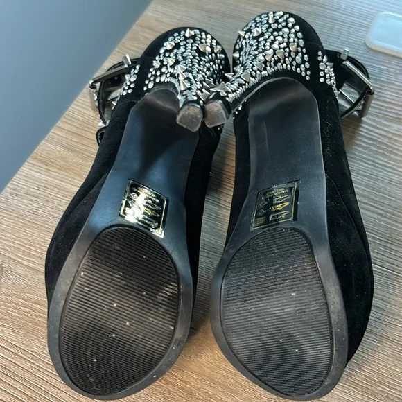 Scene by Shoedazzle Black Studded Platform Buckle Heels - Picture 8 of 8